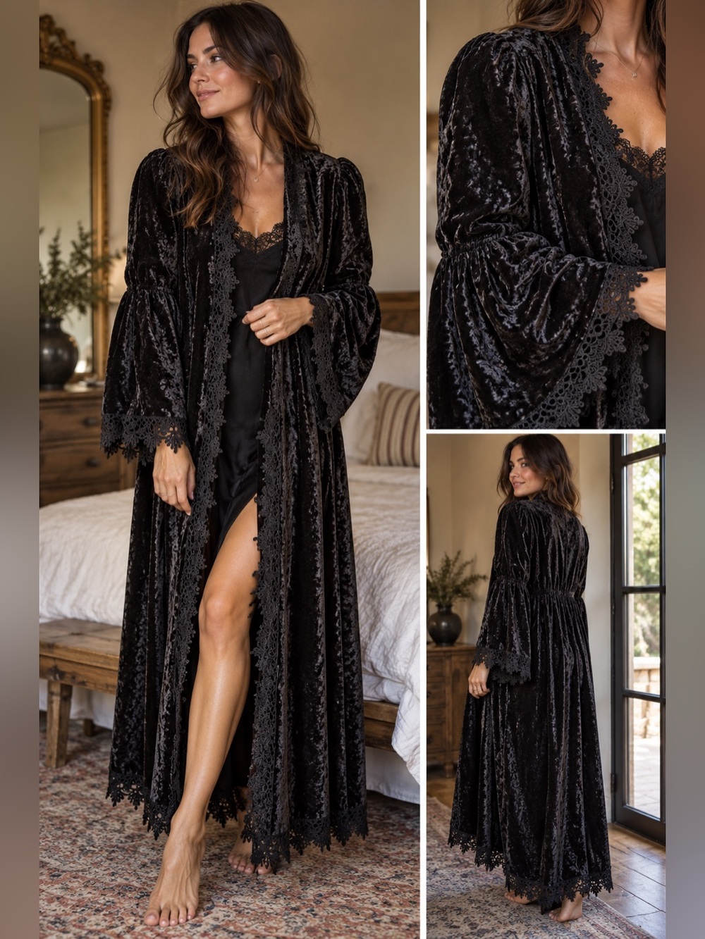 Hopeless Romantic Velour Victorian Dressing Gown One Size